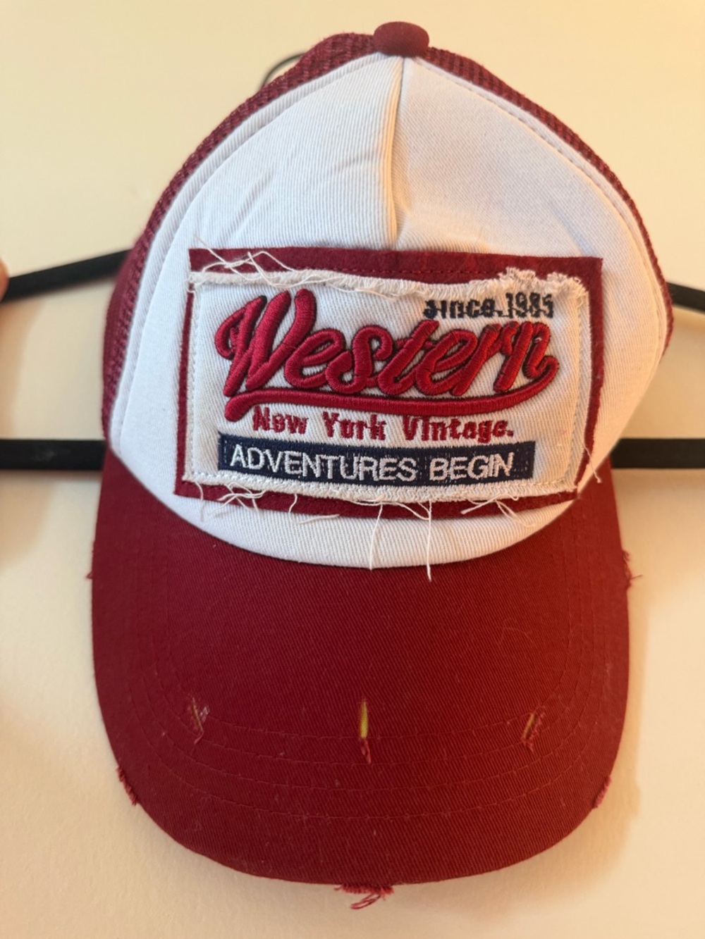 Western New York Vintage 'Adventures Begin' Patch Cap - White & Burgundy